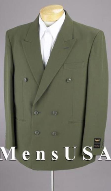 2pc Men's SHARP Double Breasted DRESS Olive Green Blazer / Sportcoat Jacket mensusa