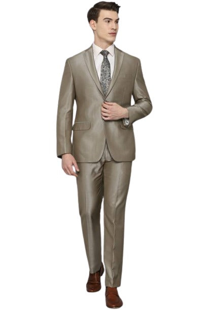 Champagne Suit Shiny Sharkskin Flashy Tan~champagne ~ beige~Taupe 2 Button Style Jacket Flat Front Pants Notch Collar