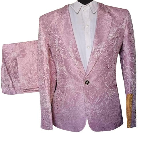 Light Pink Blazer - Rose Gold - Mauve Blush Color Paisley Sport Coat With Bowtie