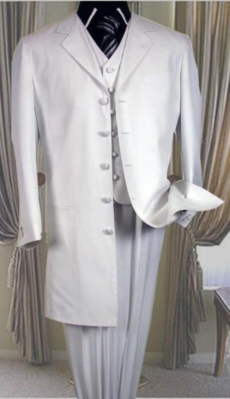 5 buttons All White Suit For Men 3 Pc Suits For Men with vest 38 inch length jacket Notch collar mensusa