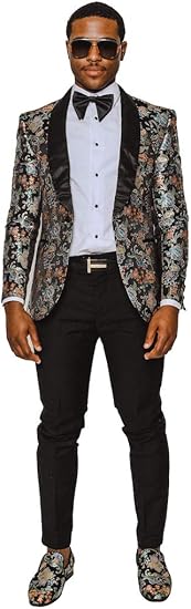 Mens Black ~ White Paisley Blazer - Big and Tall Sport Coat With Bowtie