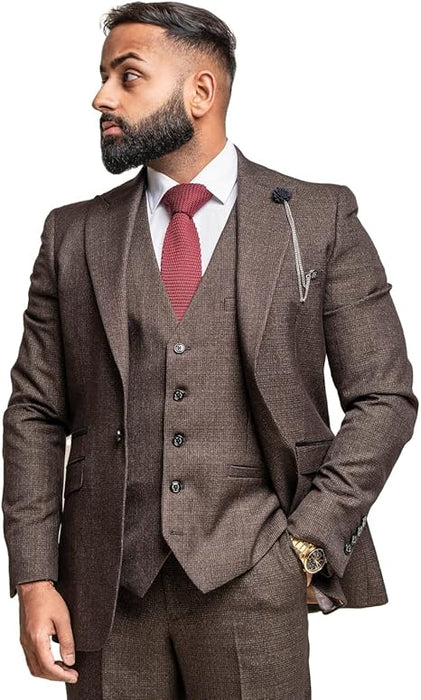 Brown Plaid Suit - Mens Suit (No Vest Included) Modern Fit Vented