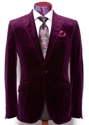 Men's Two-Button Pure Cotton Velvet Purple Sport Coat velour Men's blazer Jacket