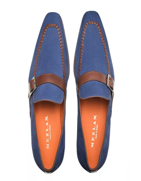 Mezlan Shoes Made in Spain - Mezlan  Men's Navy/Cognac Nubuck & Calfskin Loafer