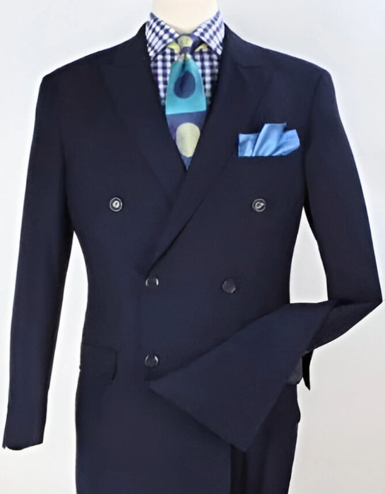 Double Breasted Suits - Vested Suits Wool Fabric - Apolo King Brand - Navy Suit