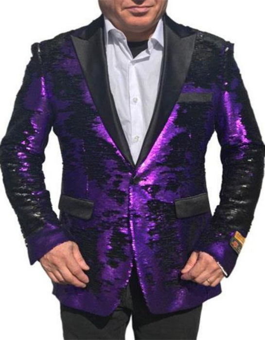 Mardi Gras Outfit - Mardi Gras Fancy Blazer For Men in Color Purple in Sequin Fabric