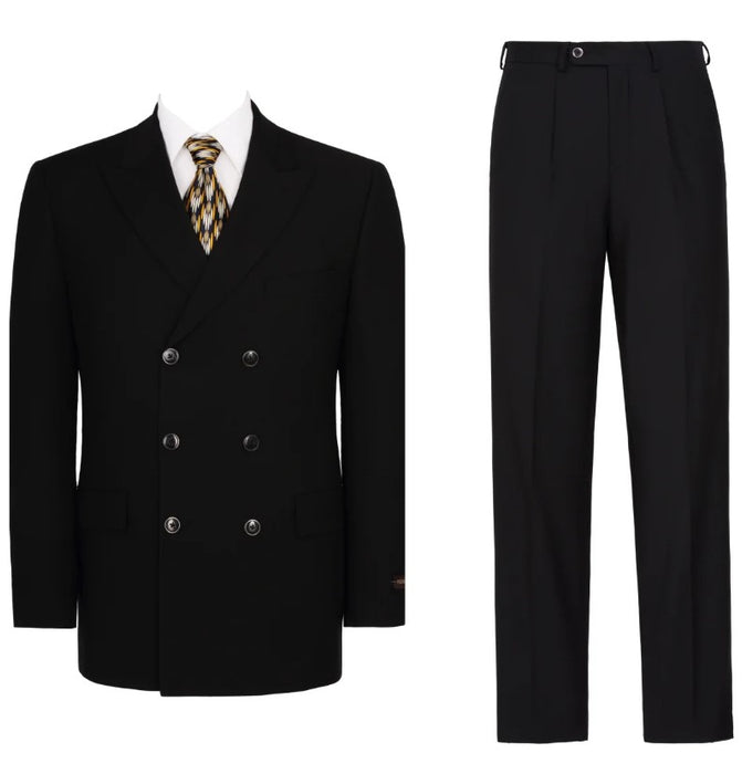 Black Mens Double Breasted Suit 2-Piece Classic Fit Suit