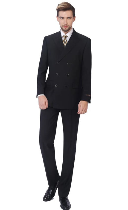 Black Mens Double Breasted Suit 2-Piece Classic Fit Suit