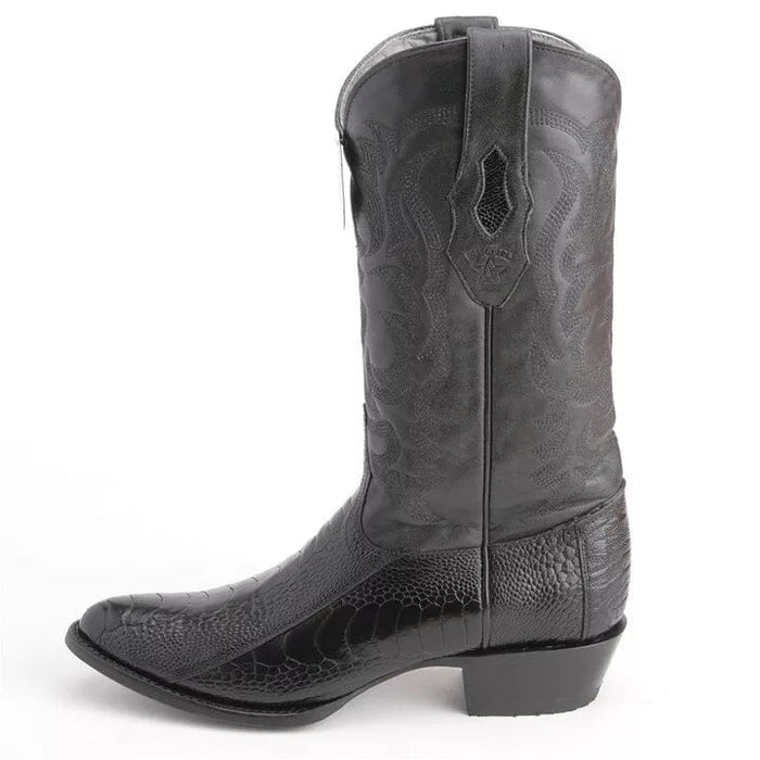 Genuine Ostrich Los Altos Western Boots - Black Exotic Leather Cowboy Boots