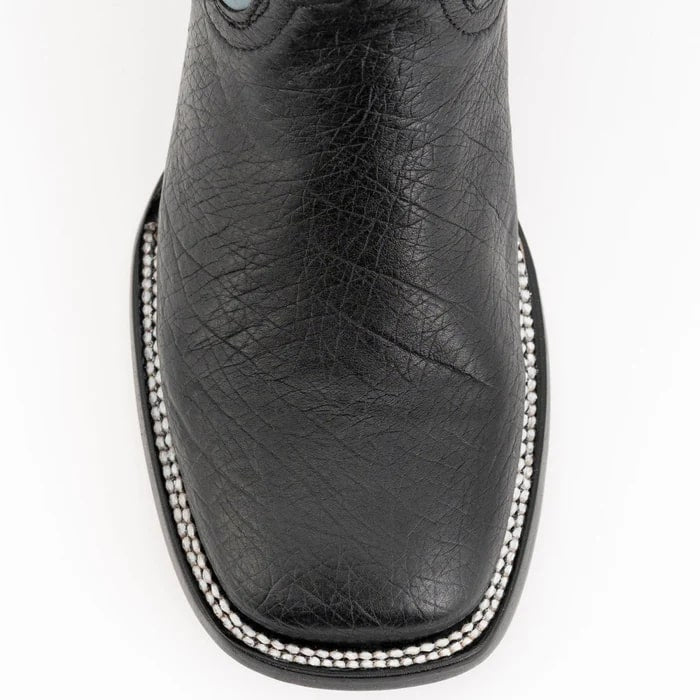 Men's Black Ostrich Cowboy Boots - Ferrini Morgan Square Toe Leather Western Dress Boots