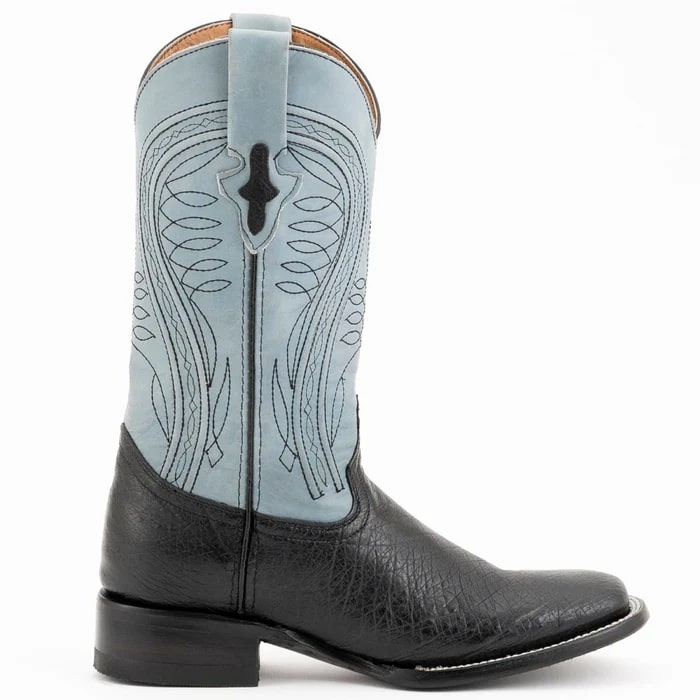 Men's Black Ostrich Cowboy Boots - Ferrini Morgan Square Toe Leather Western Dress Boots