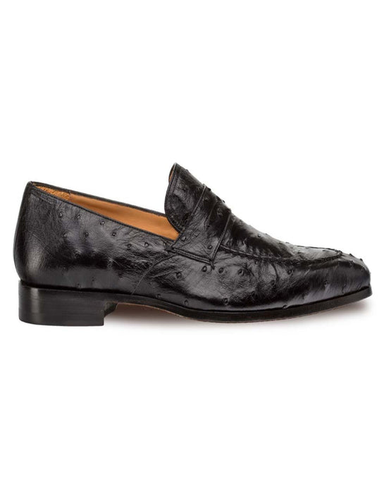 Mezlan Shoes Made in Spain - Mezlan Lisbon Black Genuine Ostrich Men’s Classic Slip On