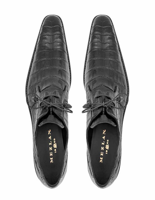 Mezlan Shoes Made in Spain - Mezlan Anderson Black Genuine Crocodile Lace-Up