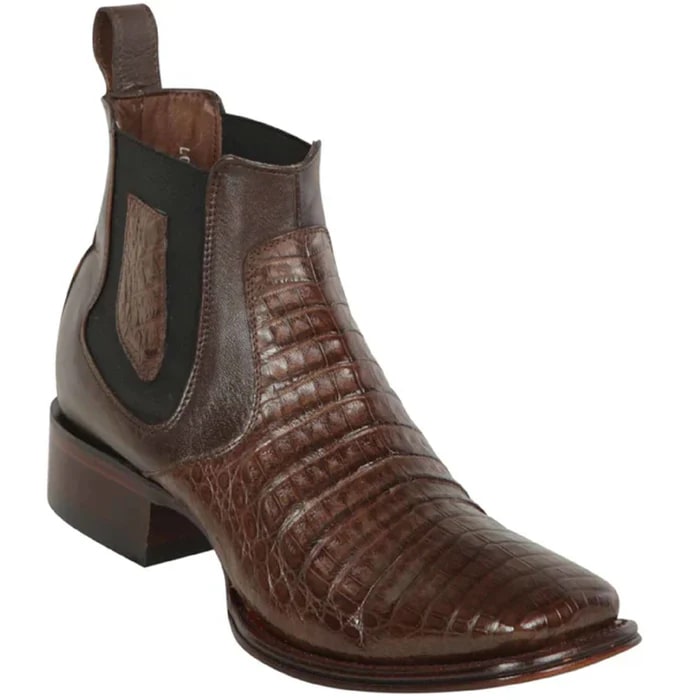 Men's Brown Caiman Cowboy Boots: Square Toe, Short Dress Western Boots by Los Altos