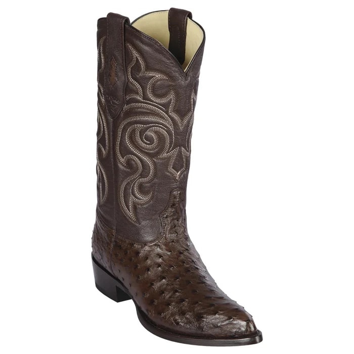 Men's Brown Ostrich J-Toe Cowboy Boots - Los Altos Western Dress Boots