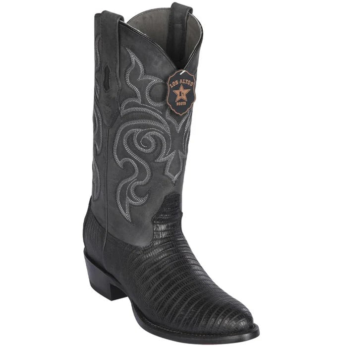 Men's Black Lizard Print Cowboy Boots - Los Altos R-Toe Western Dress Boots