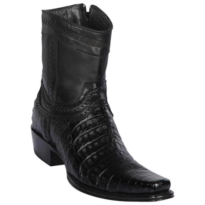 Men's Black Caiman Belly Cowboy Boots: Genuine Leather Western Dress Boots, European Toe