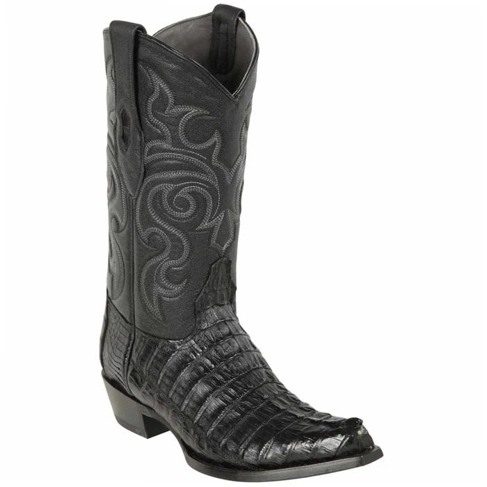 Men's Black Caiman Tail Cowboy Boots: Genuine Leather Snip Toe Western Dress Boots