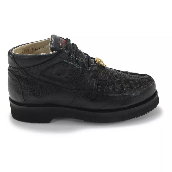 Men's Luxury Black Caiman Belly & Ostrich Leather Casual Shoes