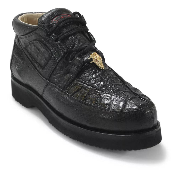 Men's Luxury Black Caiman Belly & Ostrich Leather Casual Shoes