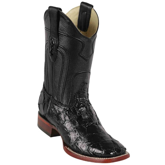 Men's Black Pirarucu Cowboy Boots: Genuine Exotic Leather Dress Boots (Los Altos)