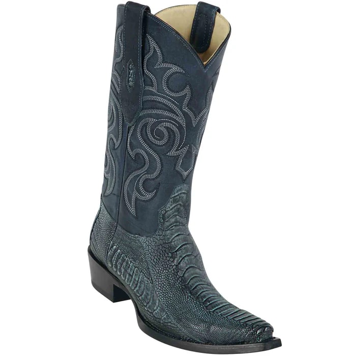 Men's Rustic Blue Ostrich Leg Cowboy Boots - Los Altos Dress Western Boots