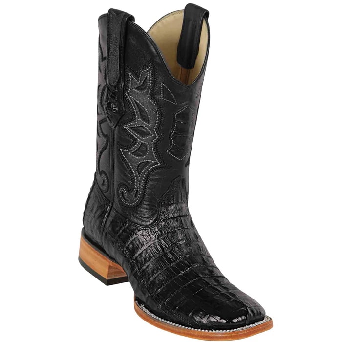 Men's Black Caiman Tail Cowboy Boots: Square Toe Dress Western Boots by Los Altos