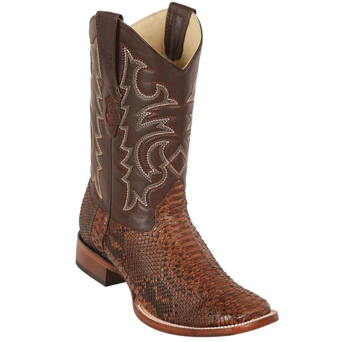 Men's Brown Snakeskin Cowboy Boots: Square Toe Western Dress Boots by Los Altos