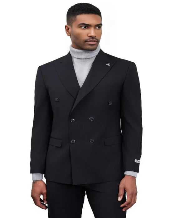 Men's Designer Stacy Adams Classic Double Breasted Black Suit