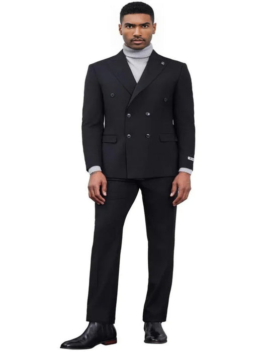 Men's Designer Stacy Adams Classic Double Breasted Black Suit