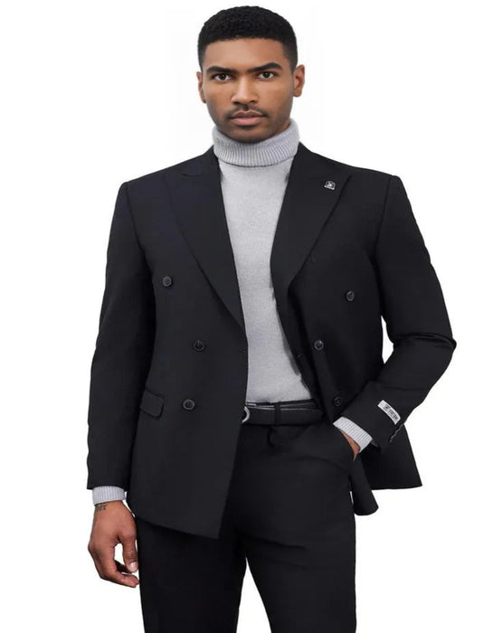 Men's Designer Stacy Adams Classic Double Breasted Black Suit