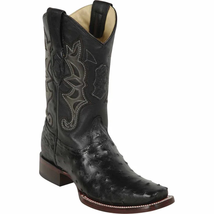 Men's Black Ostrich Square Toe Cowboy Boots - Los Altos Dress Boots