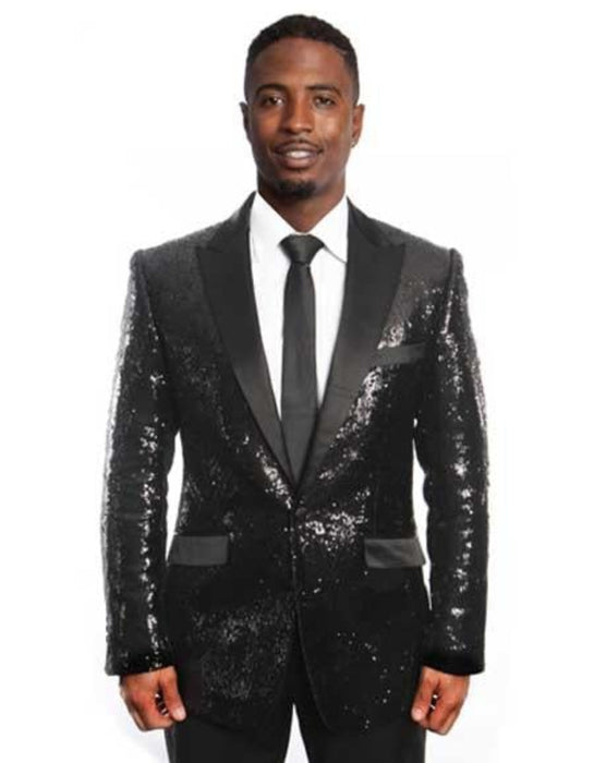 Mardi Gras Outfit - Mardi Gras Blazer For Men in Color Black in Sequin Fabric