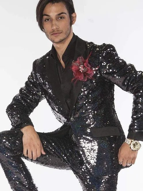 Sequin Tuxedo - Mens Shiny Suit - Stage Flashy Metallic Color Suit  in Color Red - Gold Silver or Purple or Green