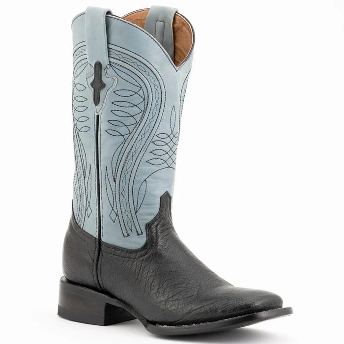 Men's Black Ostrich Cowboy Boots - Ferrini Morgan Square Toe Leather Western Dress Boots