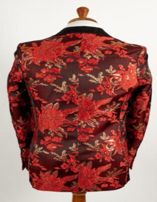 Big And Tall Tuxedo Jacket - Red ~ Black Paisley Floral Blazer