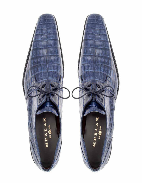 Mezlan Shoes Made in Spain - Mezlan Anderson Blue Genuine Crocodile Lace-Up