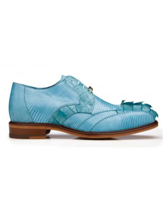 Men's Genuine Caiman Crocodile & Lizard Dress Shoes, Blue Leather Summer Oxfords, Belvedere Valter