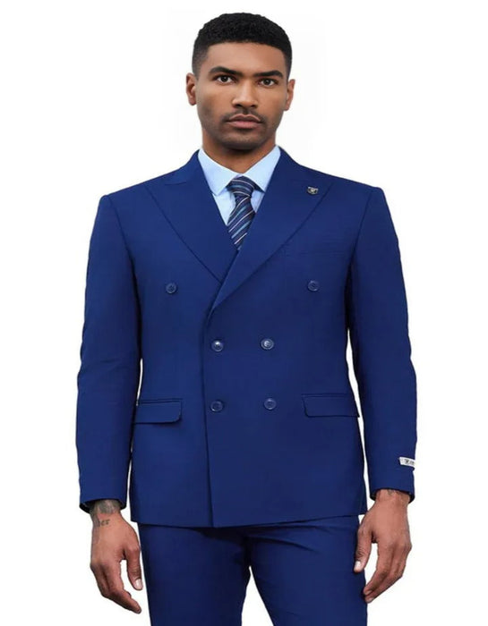 Men's Designer Stacy Adams Classic Double Breasted Blue Suit