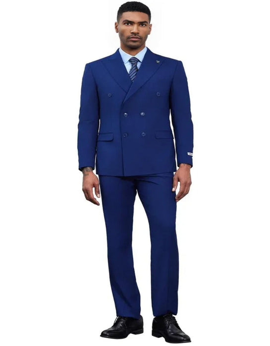 Men's Designer Stacy Adams Classic Double Breasted Blue Suit