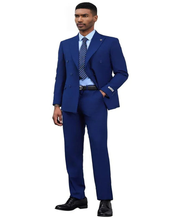 Men's Designer Stacy Adams Classic Double Breasted Blue Suit