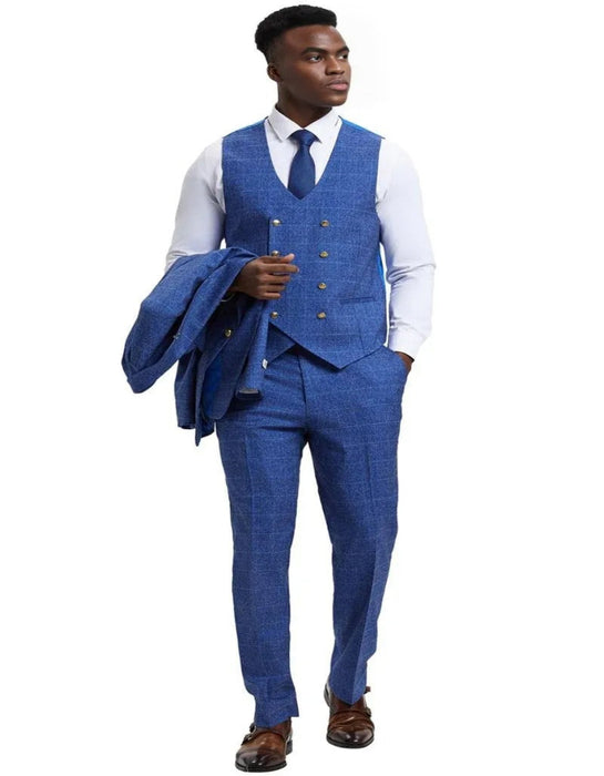 Men's Stacy Adams Peak Lapel Suit with Double Breasted Blue Suit