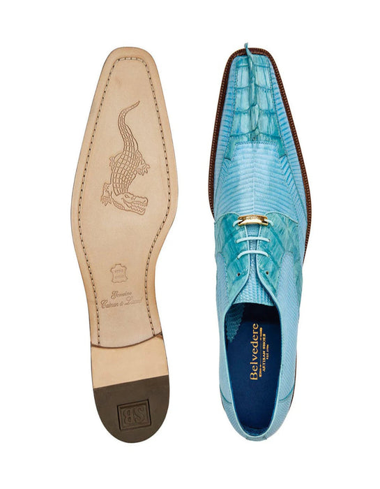 Men's Belvedere Valter Blue Genuine Crocodile Lizard Skin Dress Shoes