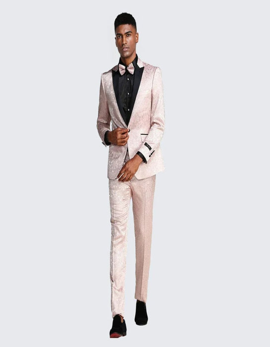 Blush Paisley Slim Fit Tuxedo Three Piece Set - Wedding - Prom