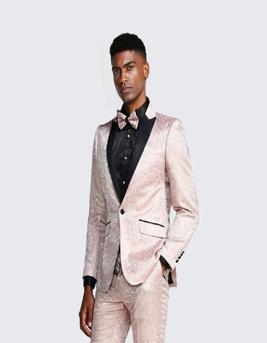 Blush Paisley Slim Fit Tuxedo Three Piece Set - Wedding - Prom