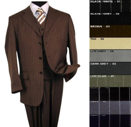 Bold White Pinstripe Vested Super fine poly~rayon 3 Button Suit (3 pieces) Comes in 10 Colors mensusa