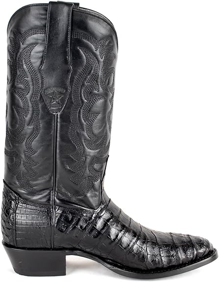 Men's Black Caiman Alligator Belly Boots: Genuine Exotic Leather Round Toe Western Cowboy Boots