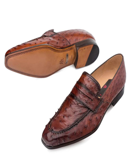 Mezlan Shoes Made in Spain - Mezlan Lisbon Brandy Genuine Ostrich Men Classic Slip On