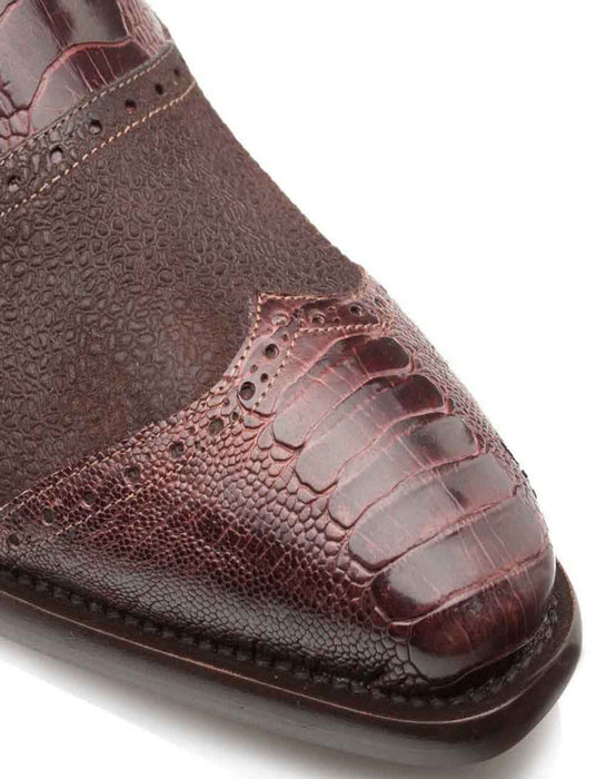 Mezlan Shoes Made in Spain - Mezlan Brown Ostrich and English Suede Gored Slip On Dress Shoes for men