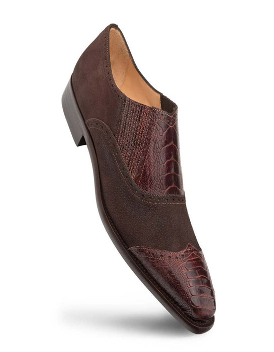 Mezlan Shoes Made in Spain - Mezlan Brown Ostrich and English Suede Gored Slip On Dress Shoes for men